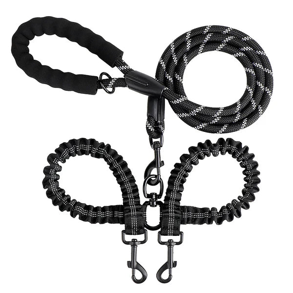 2-in-1 Dog Double Leash with 360° Swivel Joint – Tangle-Free & Shock Absorbing