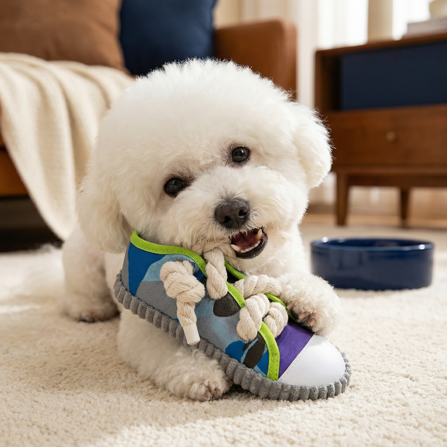 Squeaking Slipper with Durable Cotton Rope – Dental Care and Play for Dogs