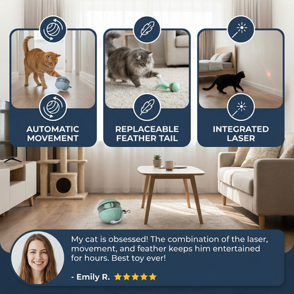 3-in-1 Interactive Cat Laser Play Ball with Feather Tail