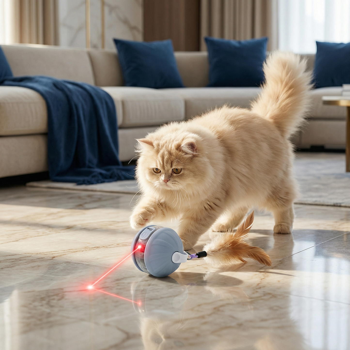3-in-1 Interactive Cat Laser Play Ball with Feather Tail