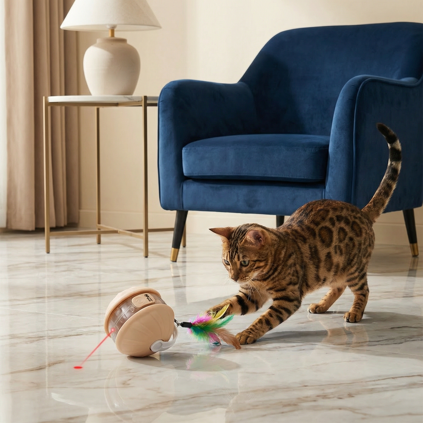 3-in-1 Interactive Cat Laser Play Ball with Feather Tail