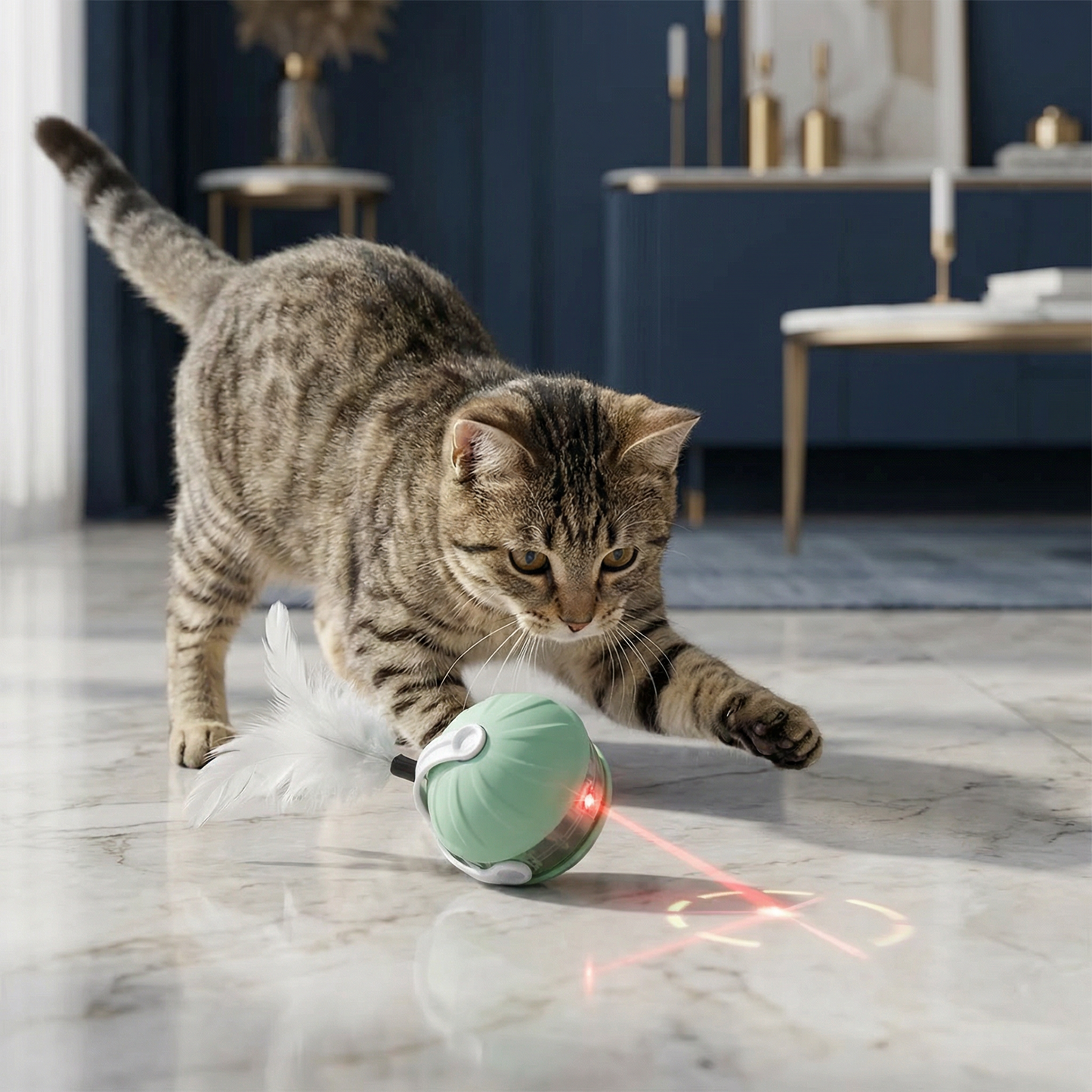 3-in-1 Interactive Cat Laser Play Ball with Feather Tail