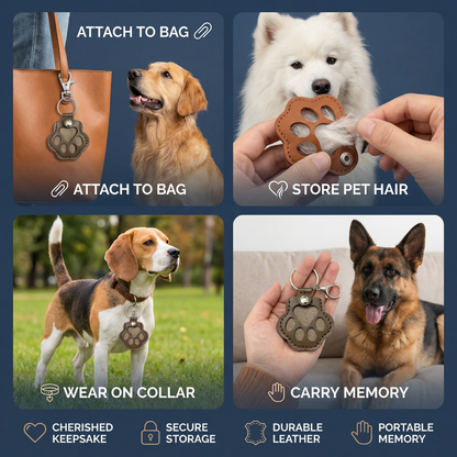 Leather Memorial Keychain for Storing Pet Hair