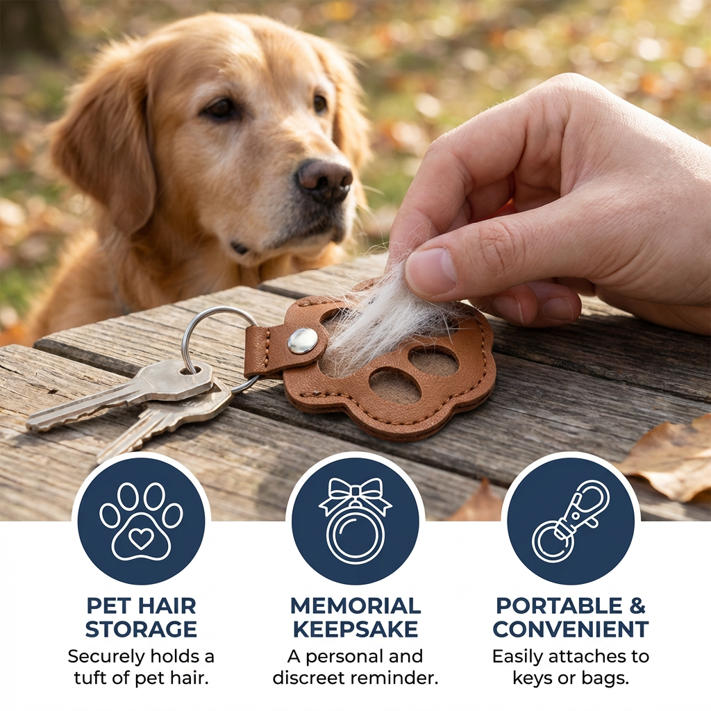 Leather Memorial Keychain for Storing Pet Hair