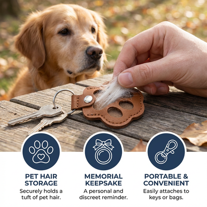 Leather Memorial Keychain for Storing Pet Hair