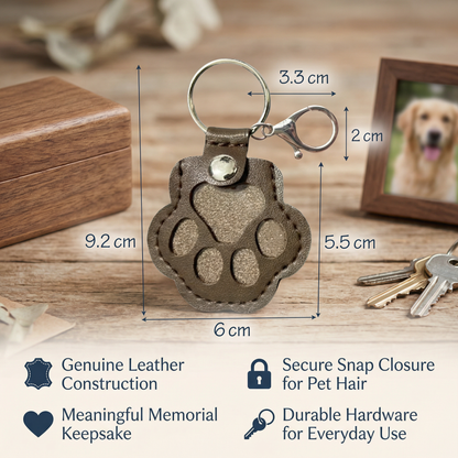Leather Memorial Keychain for Storing Pet Hair