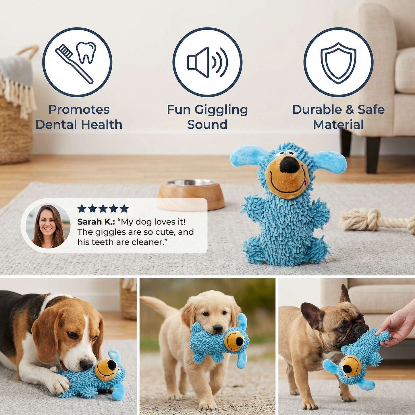 Giggling Dental Cleaning Toy in Dog Colors