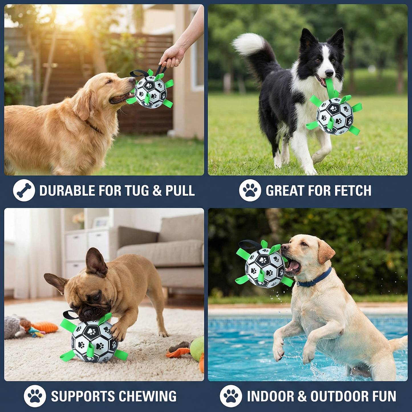Durable Dog Play Ball with Pull Handles