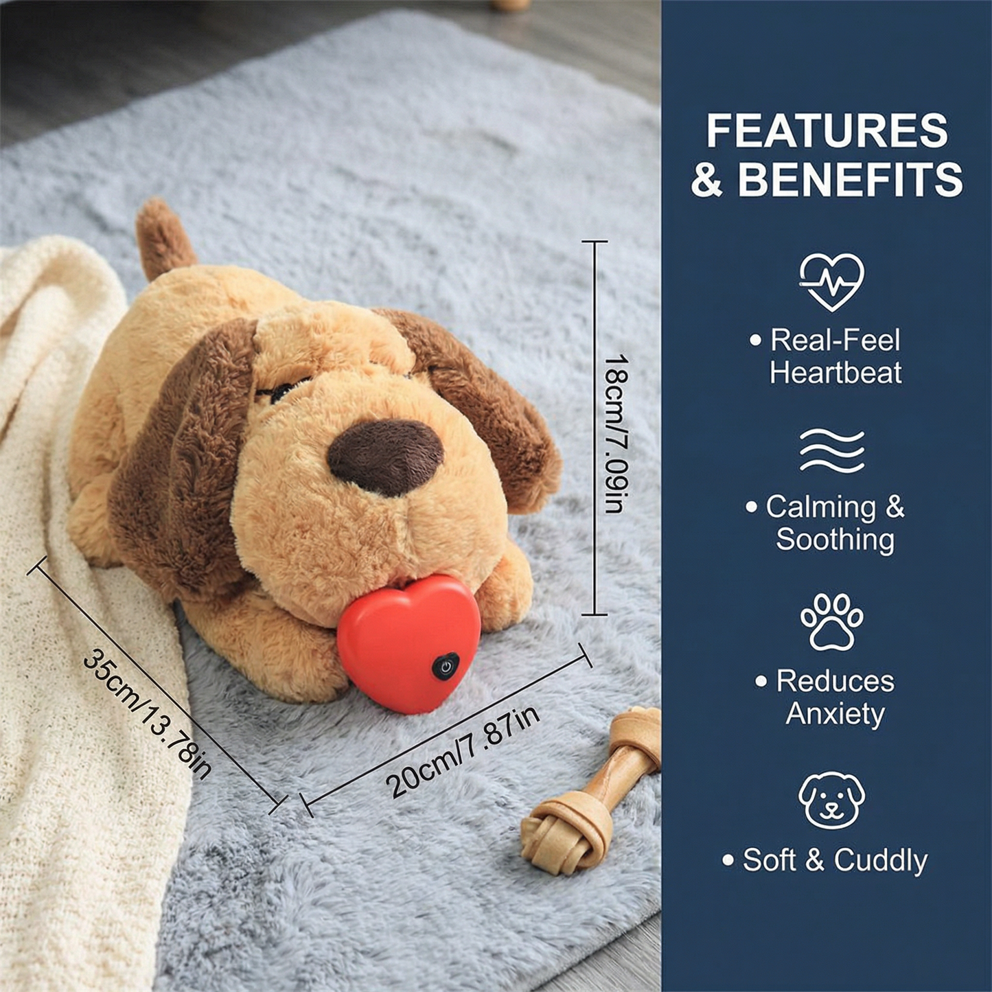 Calming Heartbeat Plush Toy for Pets – Anxiety Reducing & Stress Relieving