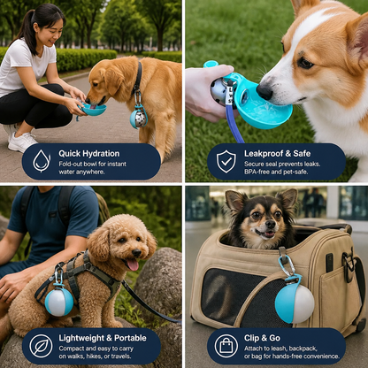 Sphere 2-in-1 Dog Water Bottle with Silicone Bowl – Leakproof Travel Bottle