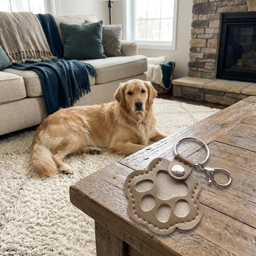 Leather Memorial Keychain for Storing Pet Hair