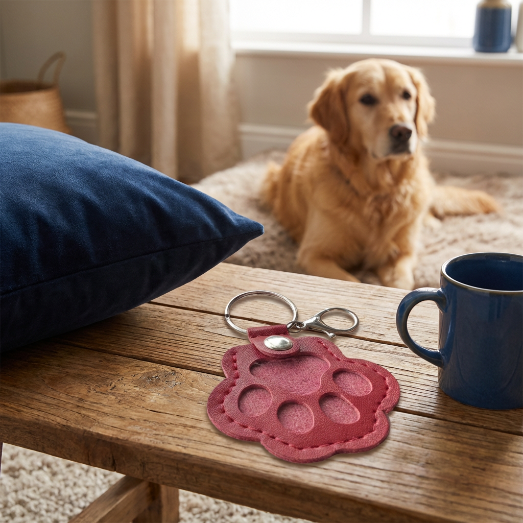 Leather Memorial Keychain for Storing Pet Hair