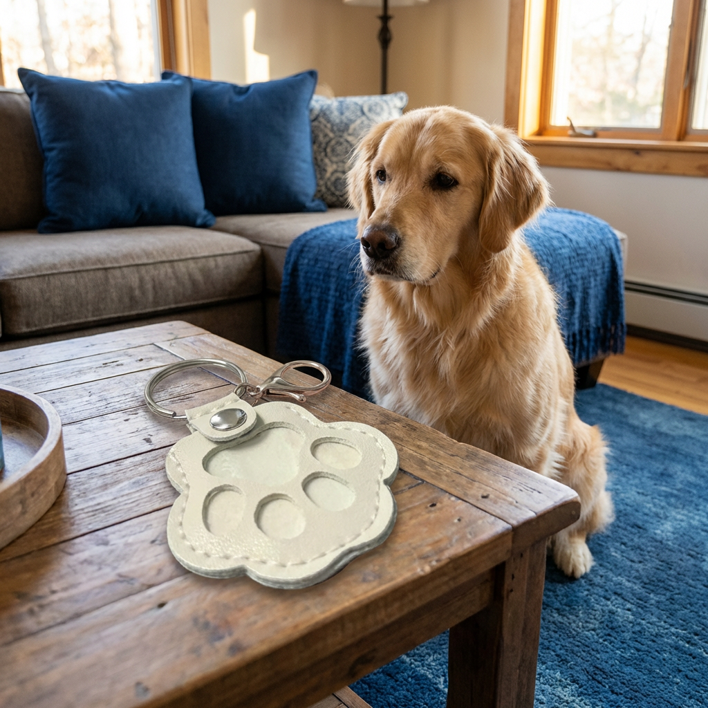 Leather Memorial Keychain for Storing Pet Hair