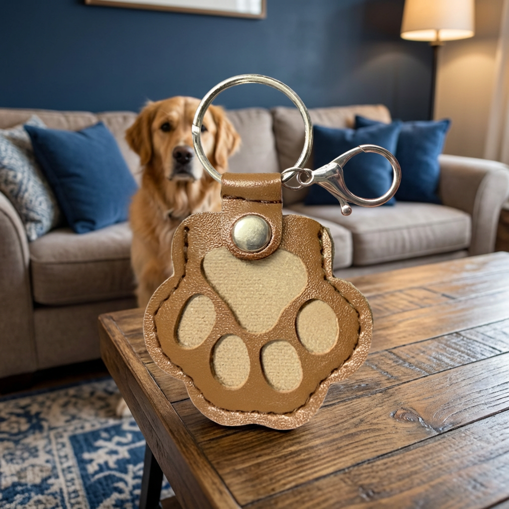 Leather Memorial Keychain for Storing Pet Hair