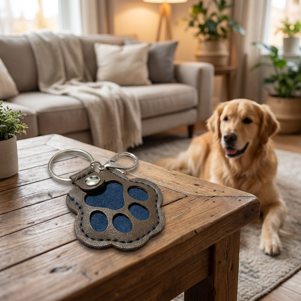 Leather Memorial Keychain for Storing Pet Hair