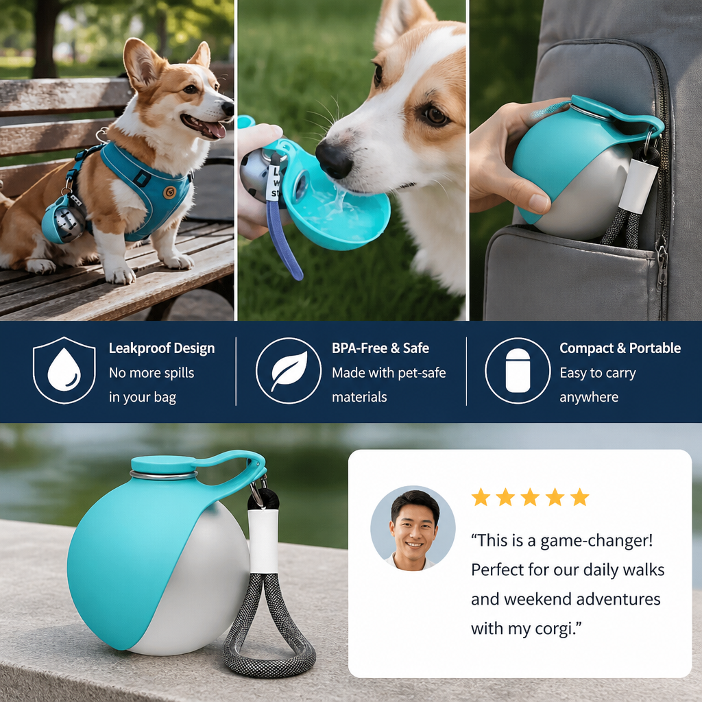 Sphere 2-in-1 Dog Water Bottle with Silicone Bowl – Leakproof Travel Bottle