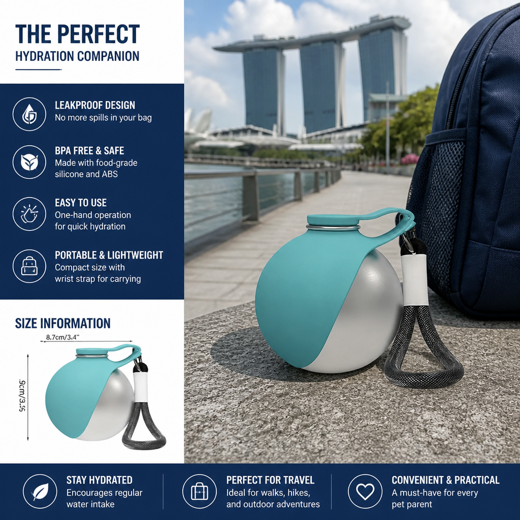 Sphere 2-in-1 Dog Water Bottle with Silicone Bowl – Leakproof Travel Bottle