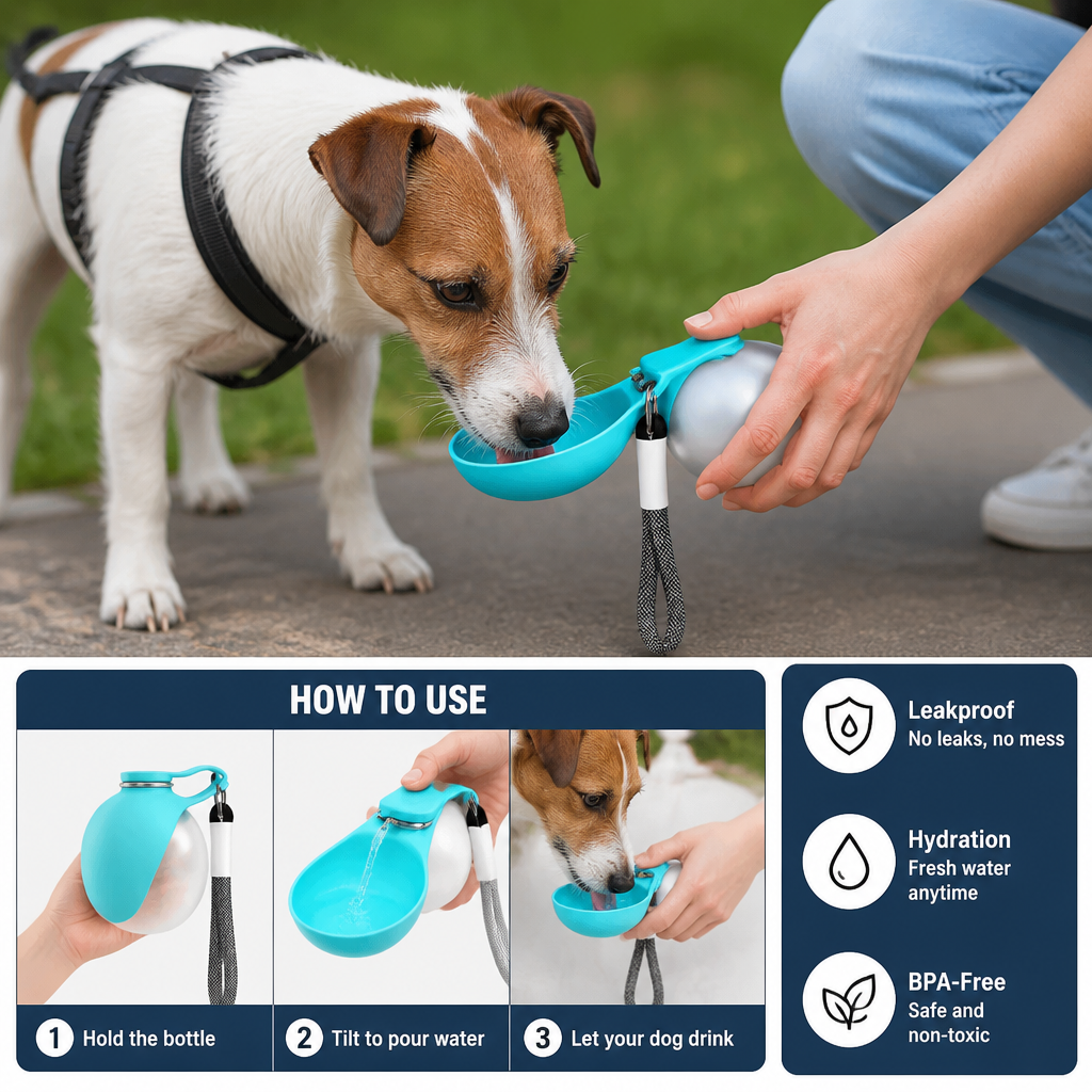 Sphere 2-in-1 Dog Water Bottle with Silicone Bowl – Leakproof Travel Bottle