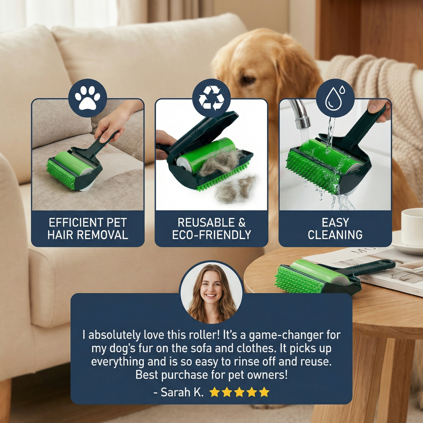 Reusable 3-in-1 Pet Hair Roller