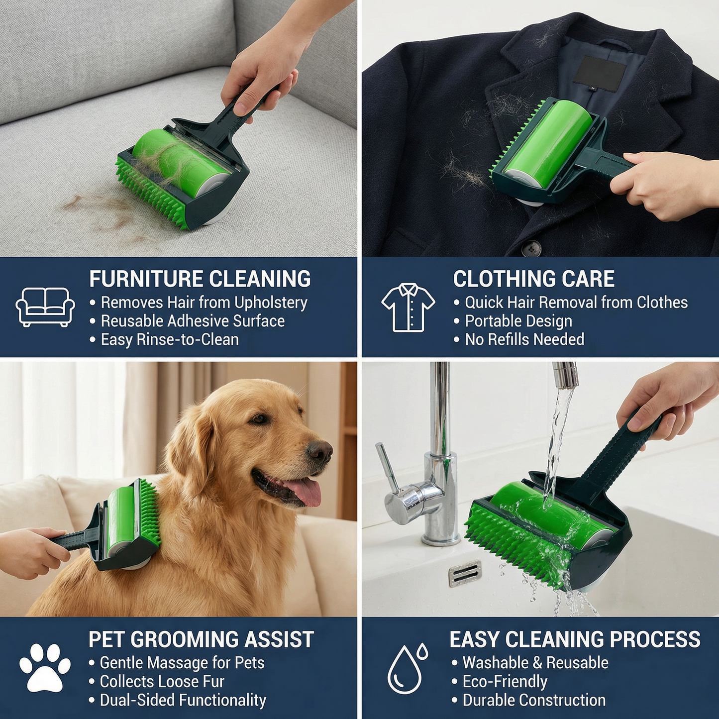 Reusable 3-in-1 Pet Hair Roller