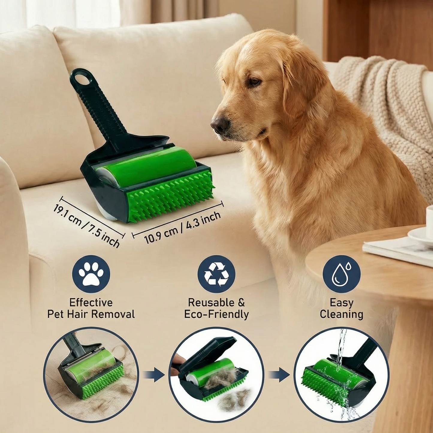 Reusable 3-in-1 Pet Hair Roller