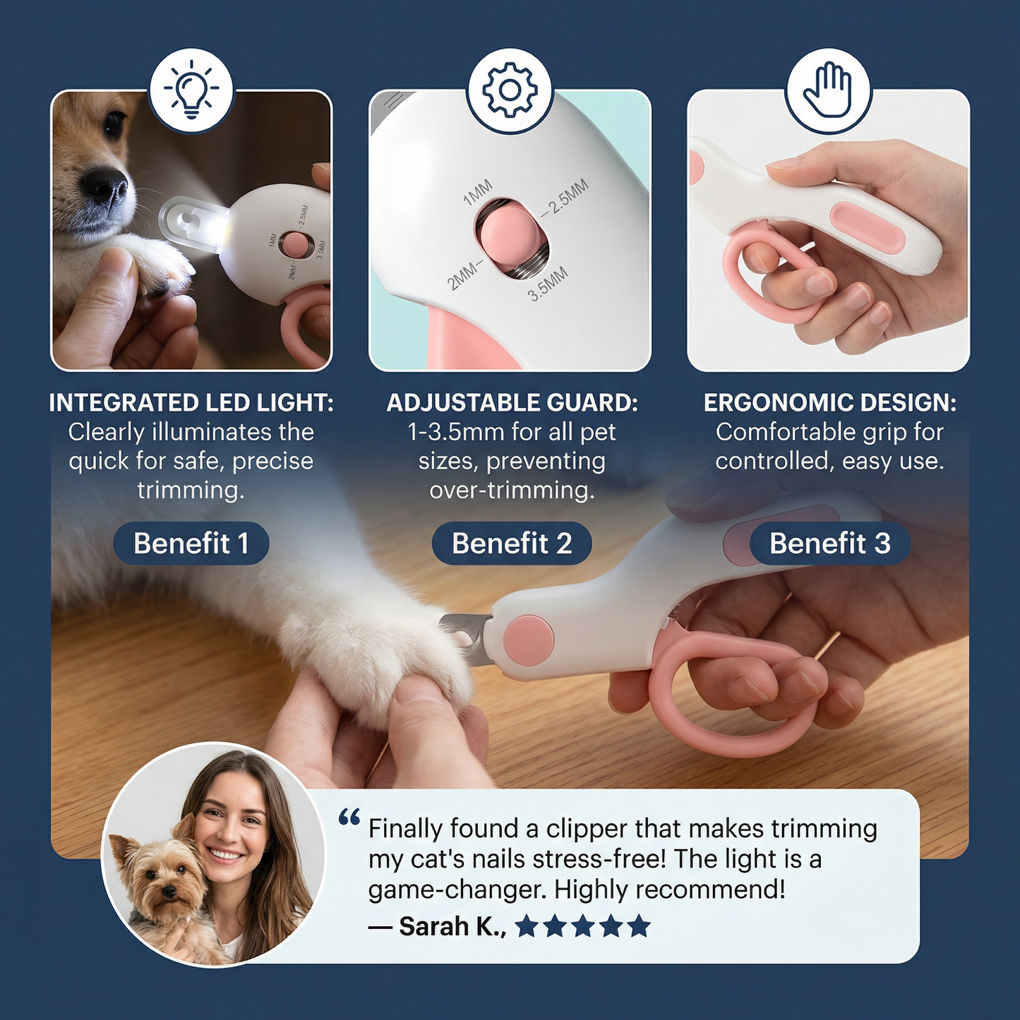Professional Pet Nail Clipper with Integrated Light