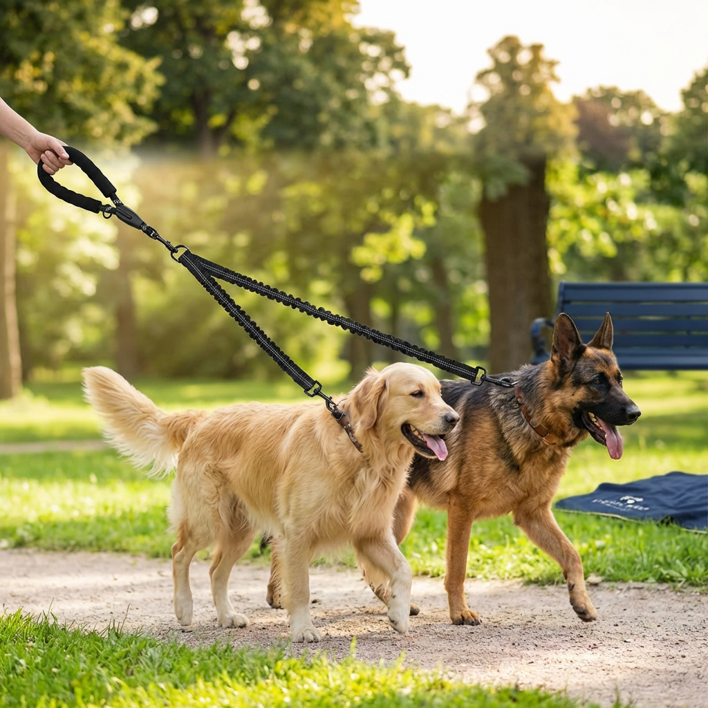 2-in-1 Dog Double Leash with 360° Swivel Joint – Tangle-Free & Shock Absorbing