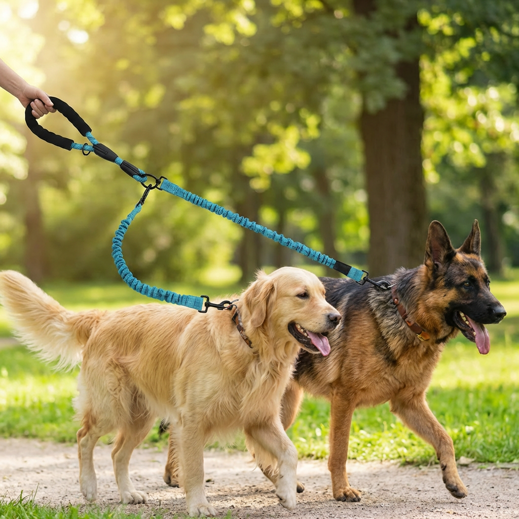2-in-1 Dog Double Leash with 360° Swivel Joint – Tangle-Free & Shock Absorbing