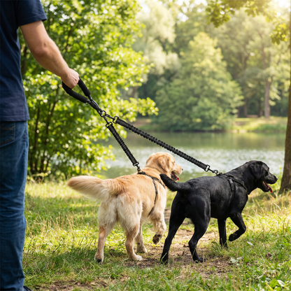 2-in-1 Dog Double Leash with 360° Swivel Joint – Tangle-Free & Shock Absorbing