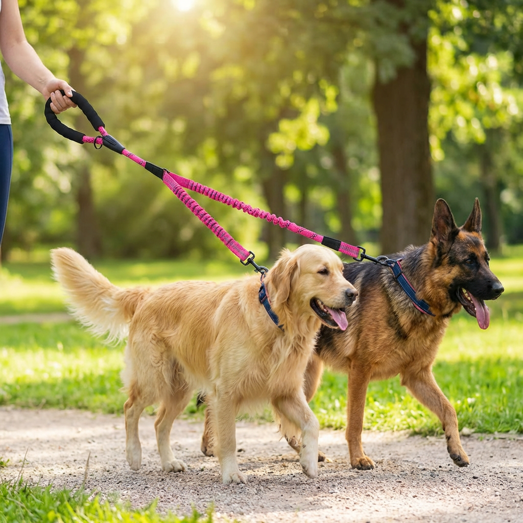2-in-1 Dog Double Leash with 360° Swivel Joint – Tangle-Free & Shock Absorbing