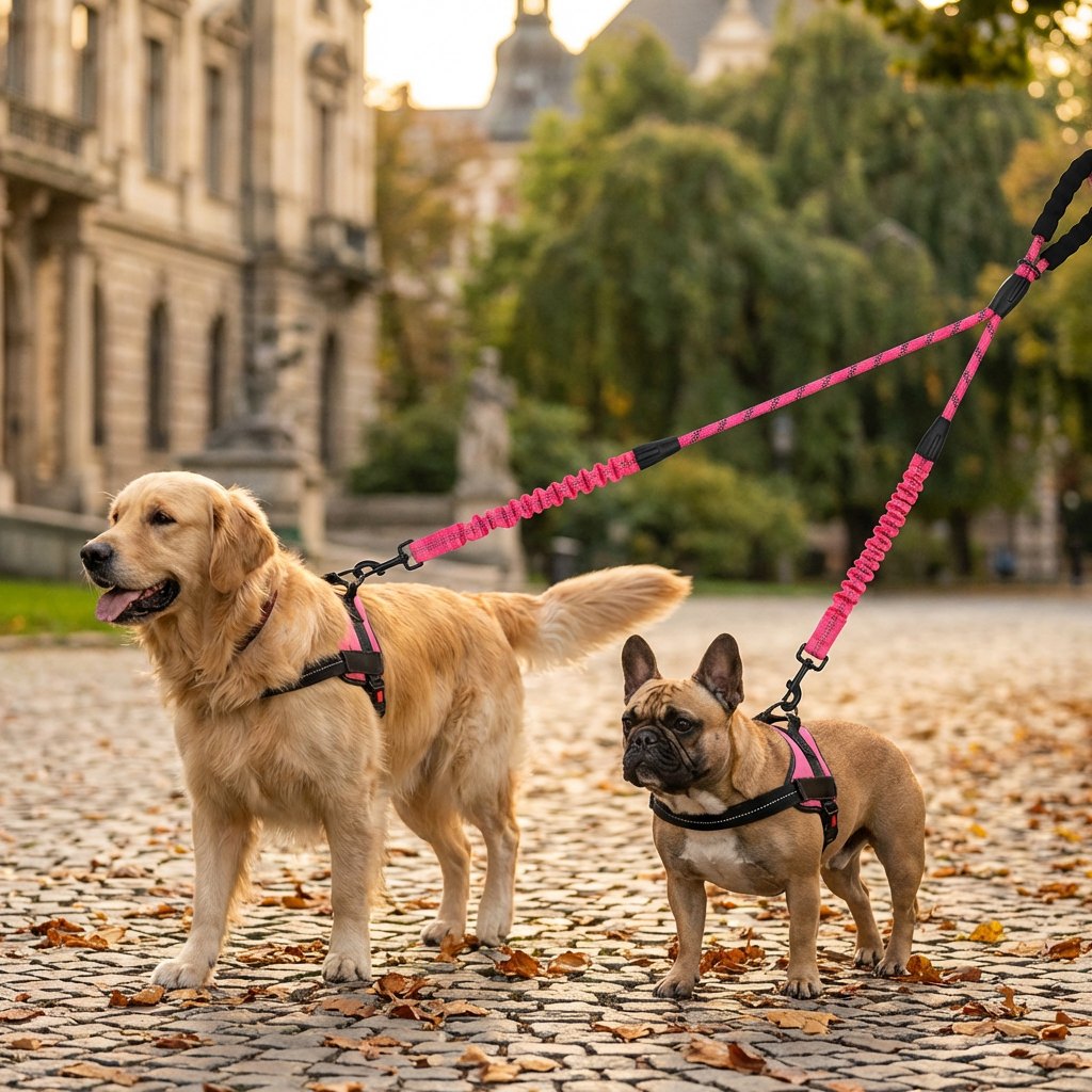 2-in-1 Dog Double Leash with 360° Swivel Joint – Tangle-Free & Shock Absorbing