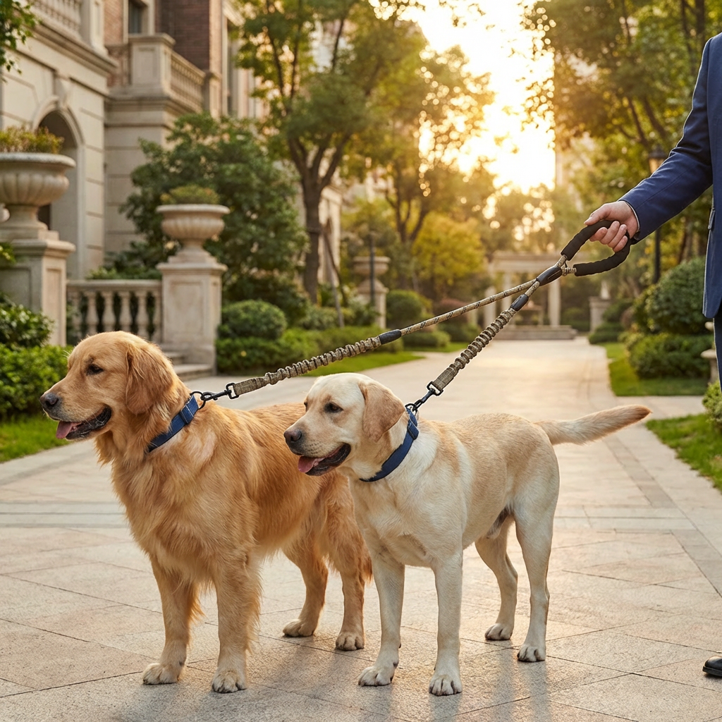 2-in-1 Dog Double Leash with 360° Swivel Joint – Tangle-Free & Shock Absorbing