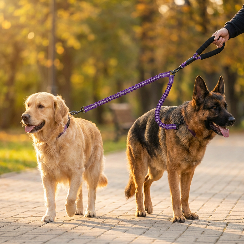 2-in-1 Dog Double Leash with 360° Swivel Joint – Tangle-Free & Shock Absorbing