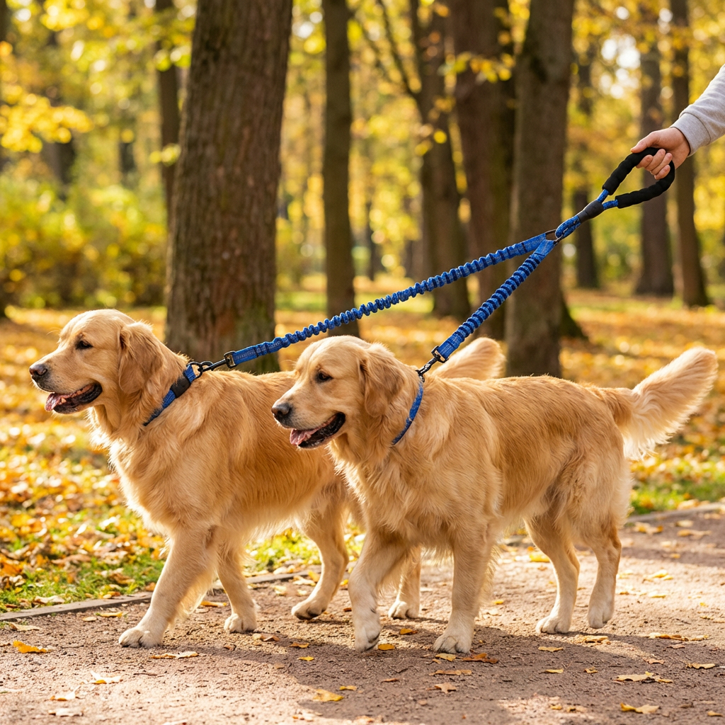 2-in-1 Dog Double Leash with 360° Swivel Joint – Tangle-Free & Shock Absorbing