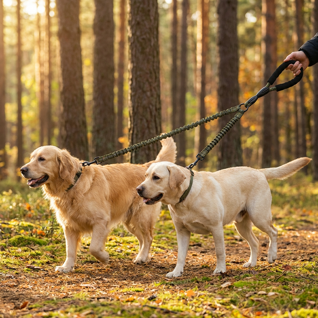 2-in-1 Dog Double Leash with 360° Swivel Joint – Tangle-Free & Shock Absorbing