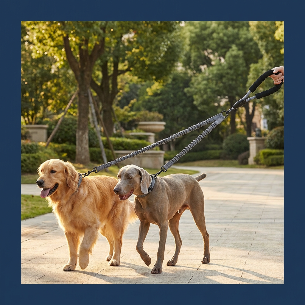 2-in-1 Dog Double Leash with 360° Swivel Joint – Tangle-Free & Shock Absorbing