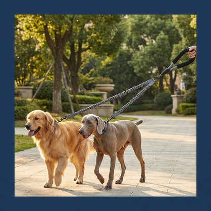2-in-1 Dog Double Leash with 360° Swivel Joint – Tangle-Free & Shock Absorbing