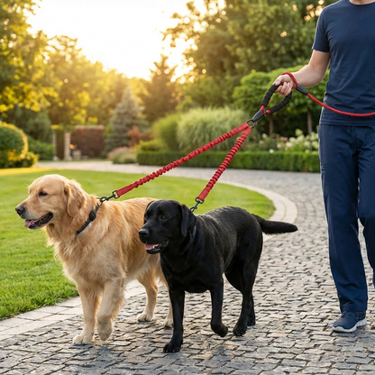 2-in-1 Dog Double Leash with 360° Swivel Joint – Tangle-Free & Shock Absorbing