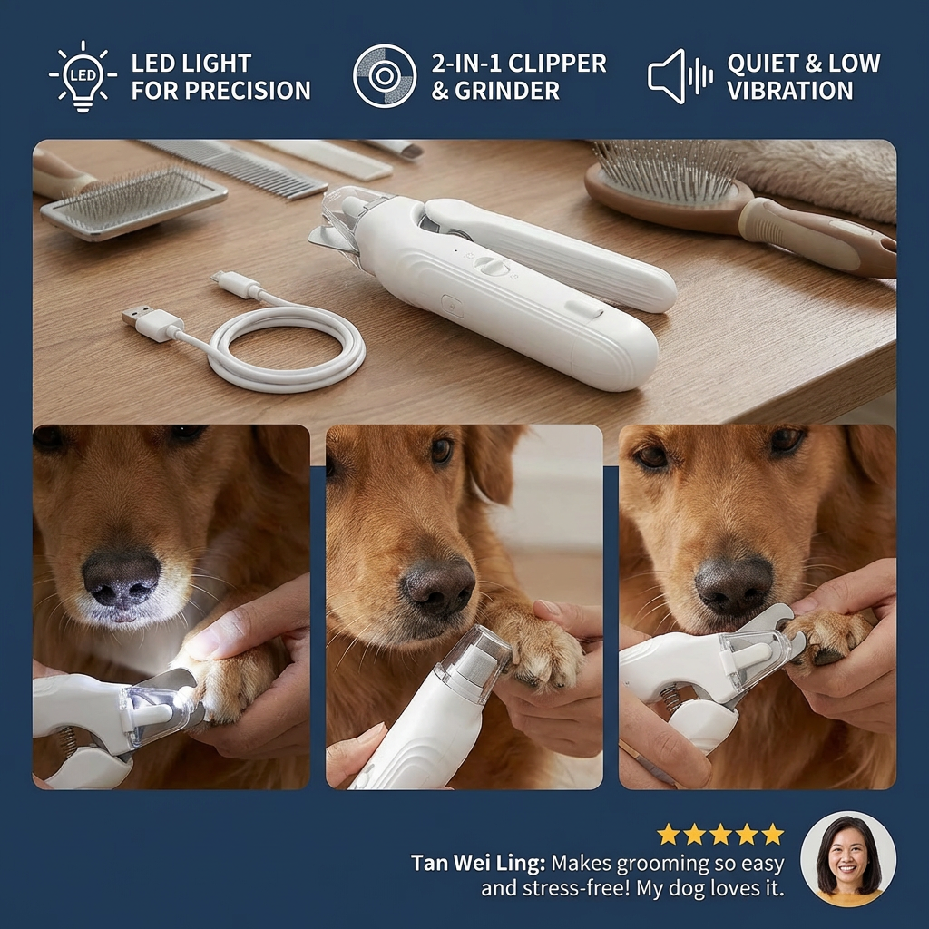2-in-1 Silent Nail Clipper and Grinder for Dogs – Quiet, Rechargeable & Gentle