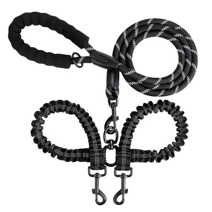 2-in-1 Dog Double Leash with 360° Swivel Joint – Tangle-Free & Shock Absorbing