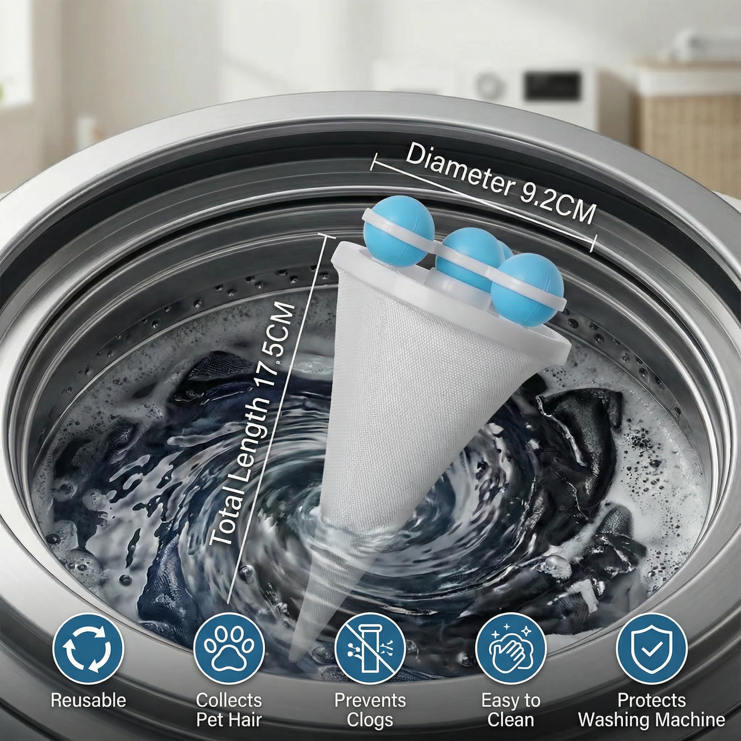 Laundry Pet Hair Filter for Washing Machine – Reusable Collection Bag