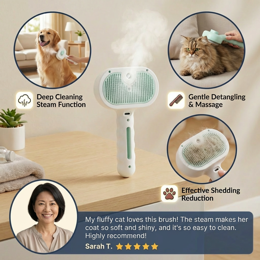 Premium Pet Brush With Steam Function