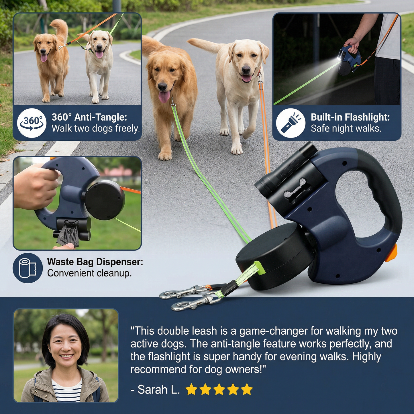 Practical Anti-Tangle Double Dog Leash