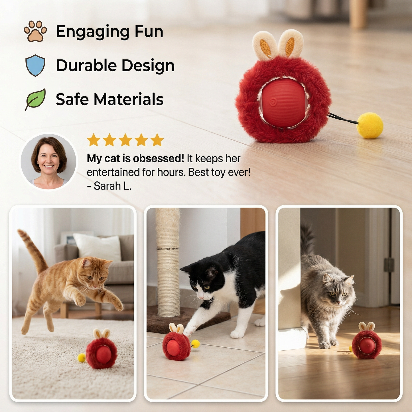 Interactive Play Ball with Fur for Cats