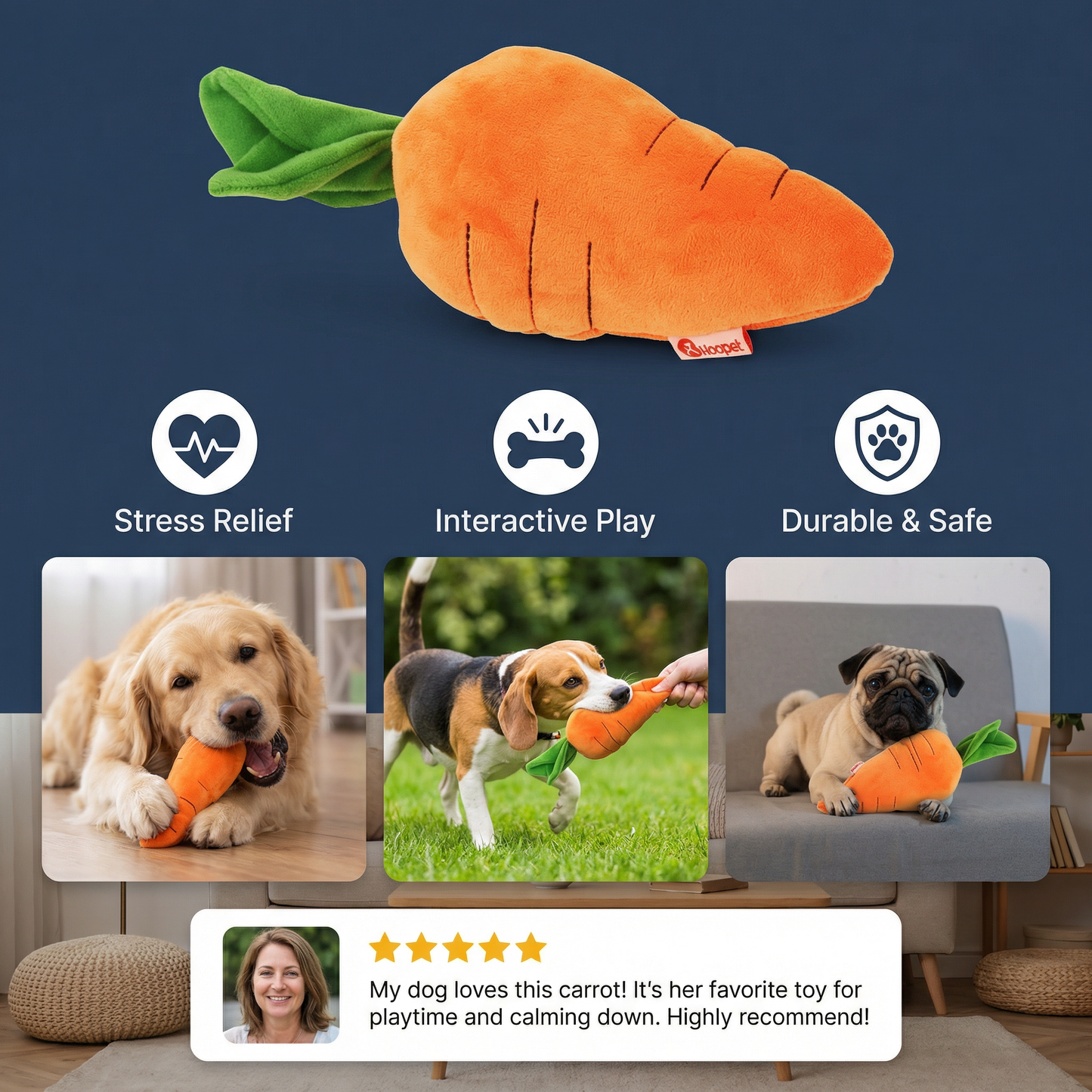 Squeaky Carrot Dog Toy for Stress Relief and Play