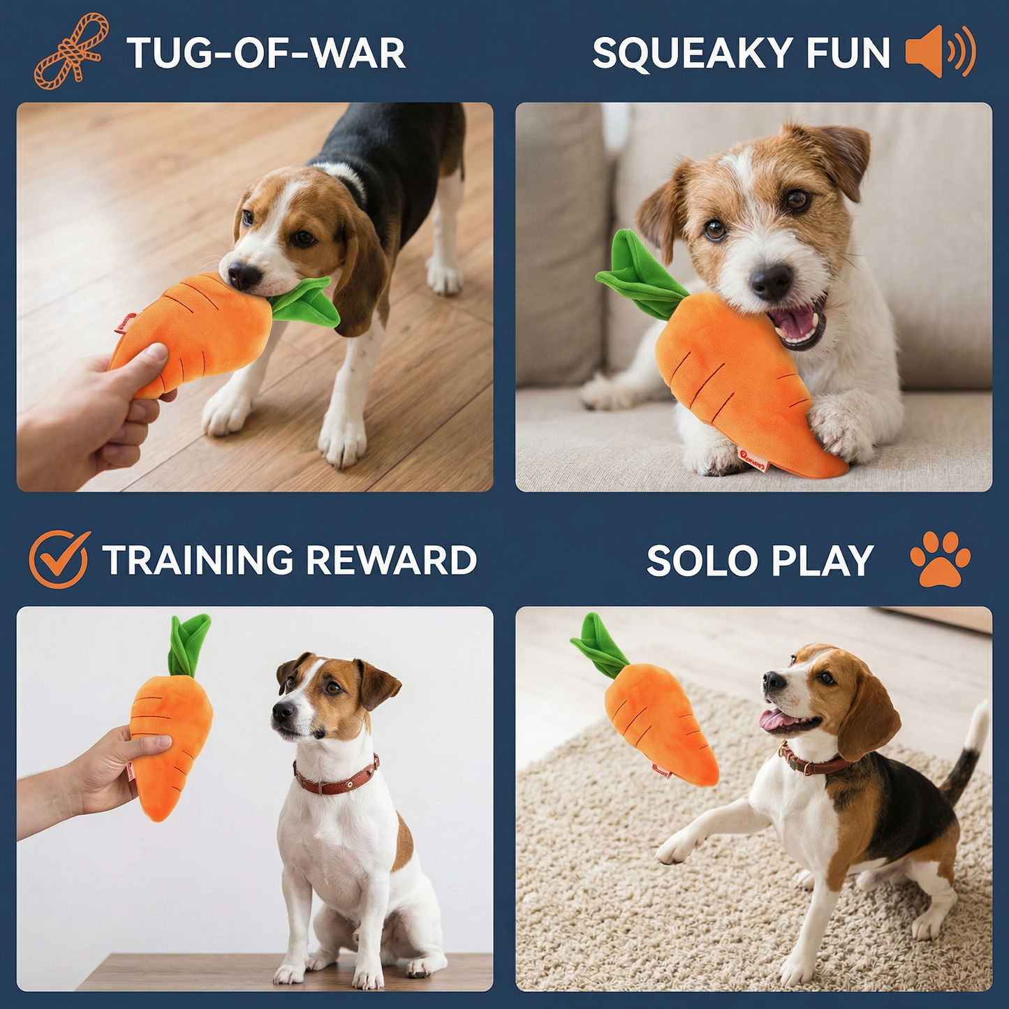 Squeaky Carrot Dog Toy for Stress Relief and Play