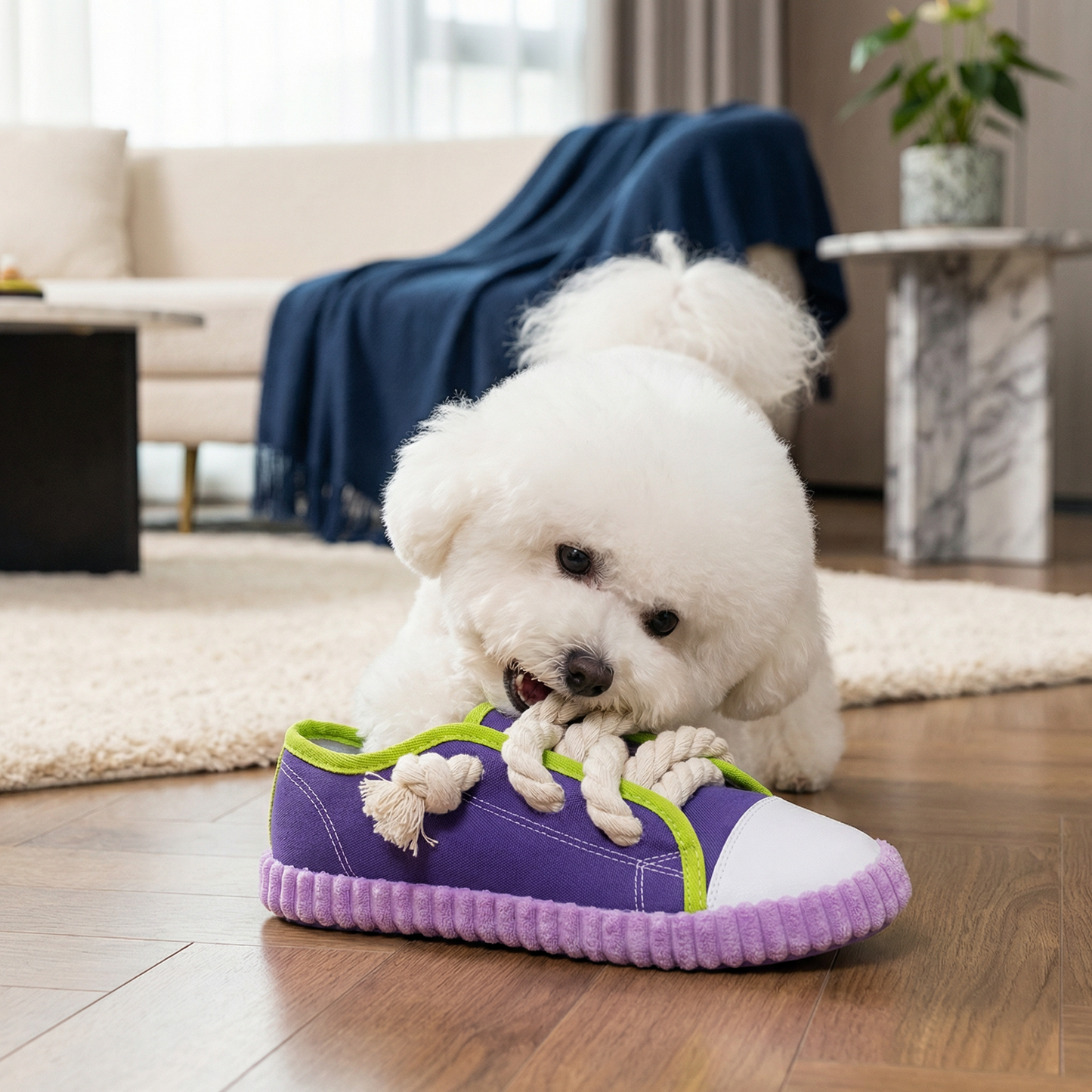 Squeaking Slipper with Durable Cotton Rope – Dental Care and Play for Dogs