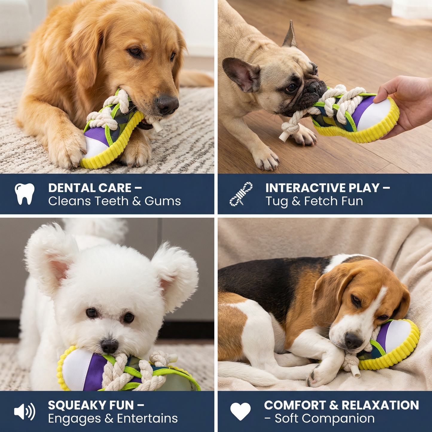 Squeaking Slipper with Durable Cotton Rope – Dental Care and Play for Dogs