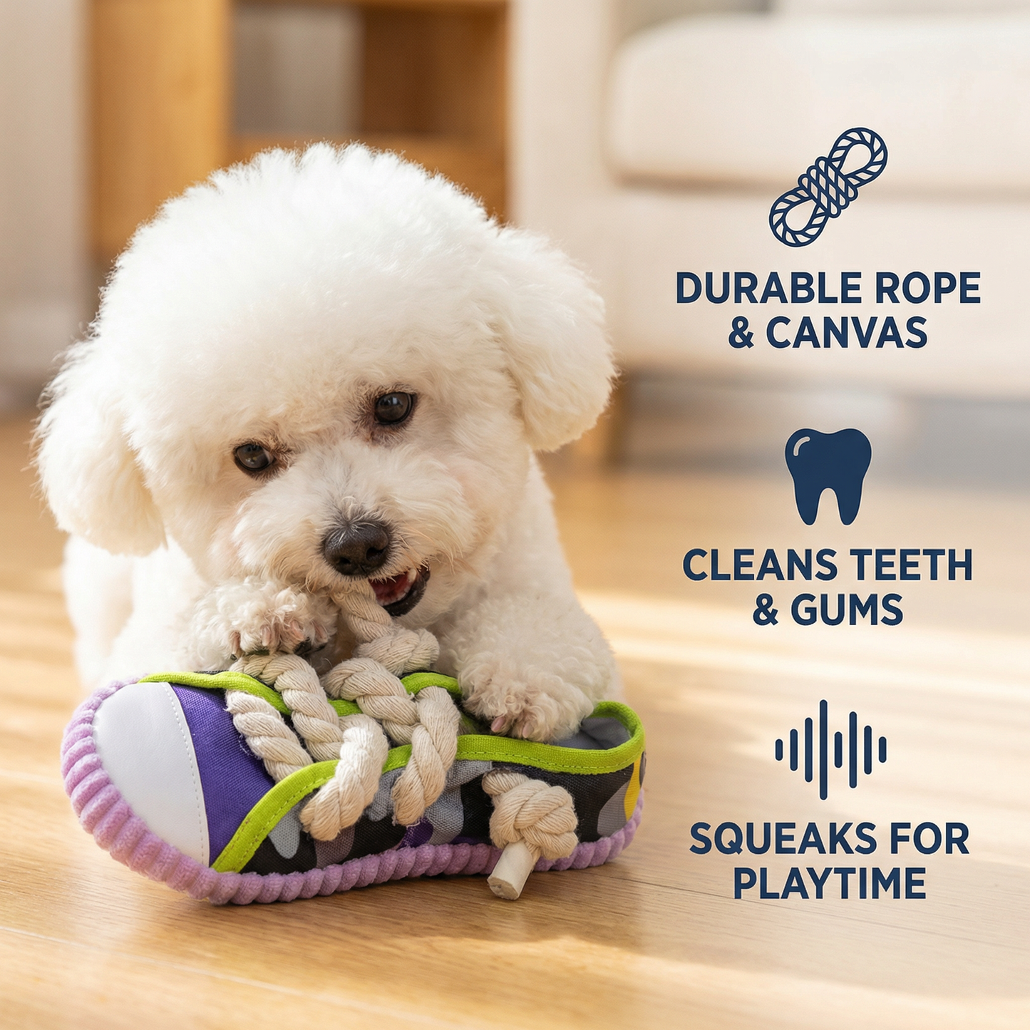 Squeaking Slipper with Durable Cotton Rope – Dental Care and Play for Dogs