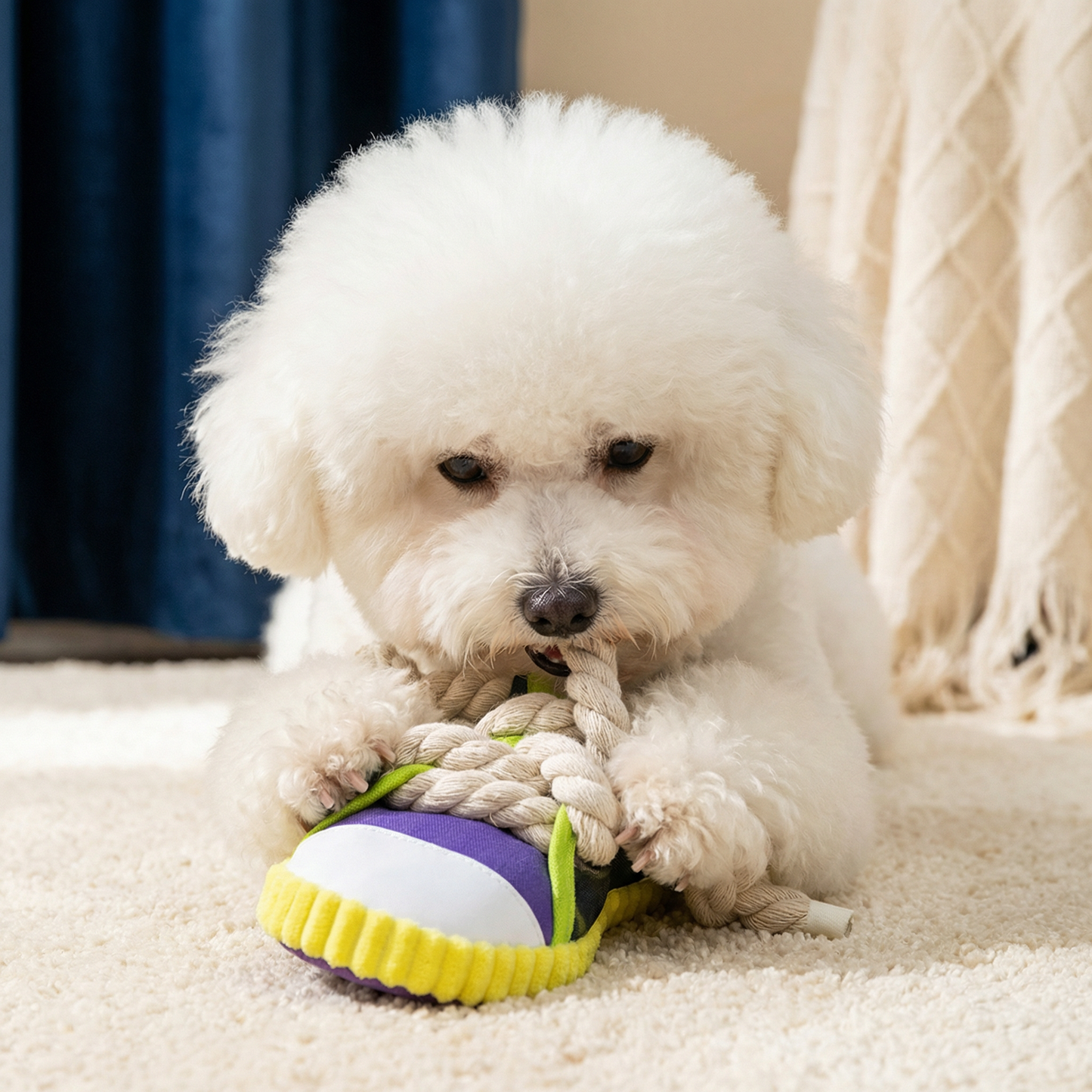 Squeaking Slipper with Durable Cotton Rope – Dental Care and Play for Dogs